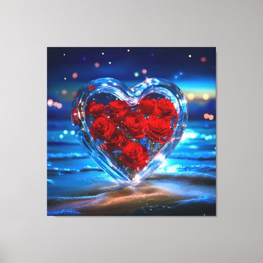 Bloeiende Bloemen Hart Kristal Canvas Afdruk (Voorkant)