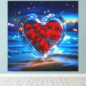 Bloeiende Bloemen Hart Kristal Canvas Afdruk (Insitu (Houten vloer))
