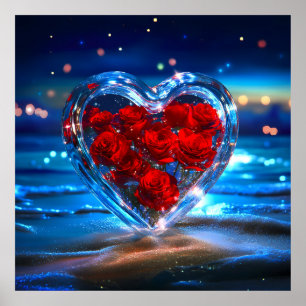 Bloeiende Bloemen Hart Kristal Poster