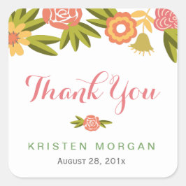 Bloeiende Bloemen Huwelijksgunst Dank u Vierkante Sticker