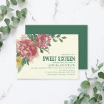 Bloeiende Bloemen Lief Zestien Verjaardag Uitnodig Kaart<br><div class="desc">Deze Blooming Flowers Sweet Sixteen uitnodiging heeft groene bladeren met geel, blauw en roodachtig paarse bloemen en het woord "Sweet Sixteen" in een stijl typografie in groen allemaal tegen een lichtgele achtergrond. Deze uitnodiging bevat ook een bijpassende effen groene achterkant. Personaliseer deze uitnodiging door de plaatsaanduidingstekst in de sjabloon te...</div>