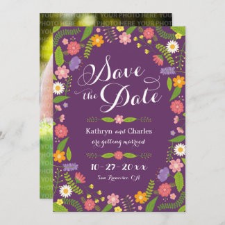 Bloeiende Bloemen Lijst Rustieke Foto Save the Dat Kaart