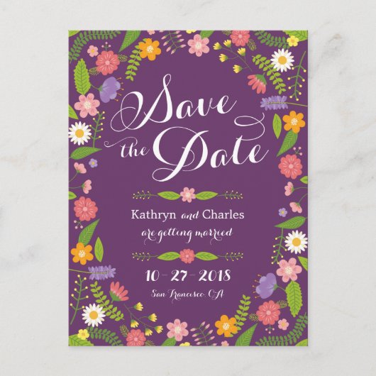 Bloeiende Bloemen Lijst Rustieke Tuin Bruiloft Briefkaart (Voorkant)