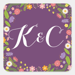 Bloeiende Bloemen Lijst Rustieke Tuin Bruiloft Vierkante Sticker