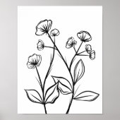 Bloeiende Bloemen Line Art Zwart-wit Poster (Voorkant)