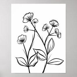 Bloeiende Bloemen Line Art Zwart-wit Poster