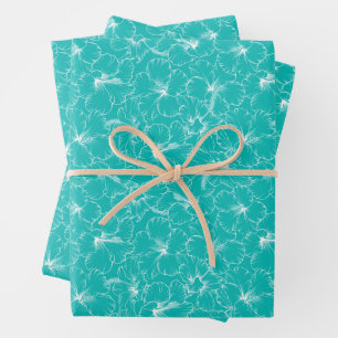 Bloeiende Bloemen op Turquoise Inpakpapier Vel