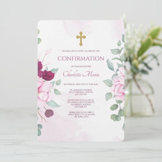 Bloeiende Bloemen Religieuze Uitnodiging (Staand voorkant)