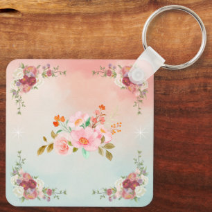 Bloeiende Bloemen, Vintage Bloemrijke Romance Sleutelhanger