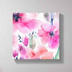 Bloeiende Bloemen Waterverf Roze Bloemen Geschil Canvas Afdruk