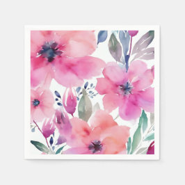 Bloeiende Bloemen | Waterverf Roze Bloemen Geschil Servet