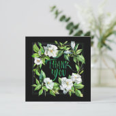 Bloeiende bloemen zwart bedankkaart (Staand voorkant)