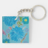 Bloeiende Bluebells Bloemen Acryl Vierkante Sleute Sleutelhanger (Achterkant)