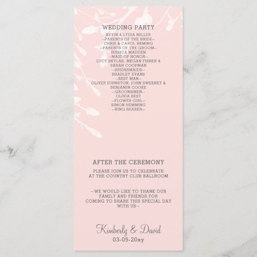 Bloeiende Blush Bloemen Bruiloft Programma's (Achterkant)