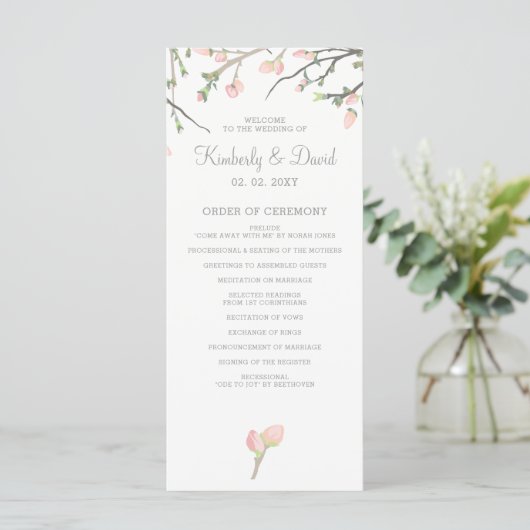 Bloeiende Blush Bloemen Bruiloft Programma's (Staand voorkant)