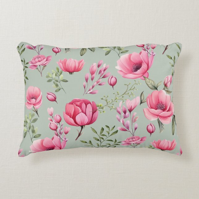 Bloeiende Blush Meadow-Bloemblaadjes Accent Kussen (Voorkant)