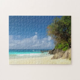 Bloeiende bomen aan het strand legpuzzel
