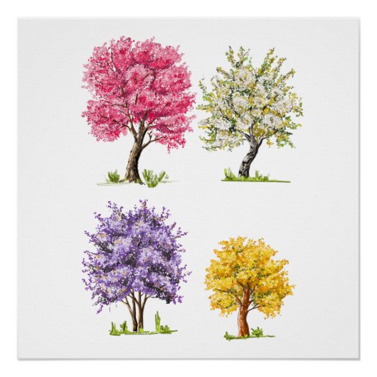 Bloeiende bomen, denkbeeldige kleuren. perfect poster (Voorkant)