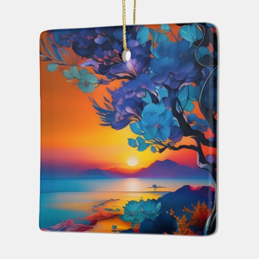 Bloeiende Boom aan het Meer bij Sunrise Keramisch Ornament (Links)