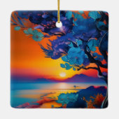 Bloeiende Boom aan het Meer bij Sunrise Keramisch Ornament (Achterkant)