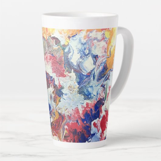 Bloeiende boom abstract rood wit blauw geel Bloom Latte Mok (Rechterhoek)