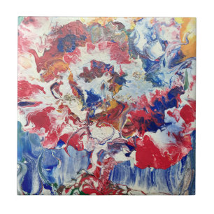Bloeiende boom abstract rood wit blauw geel Bloom Tegeltje