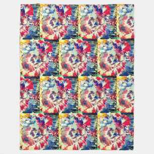 Bloeiende boom abstract rood wit blauw geel fleece deken