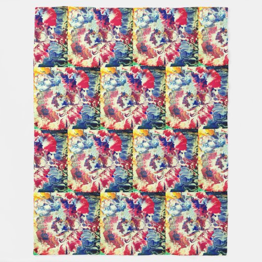 Bloeiende boom abstract rood wit blauw geel fleece deken (Voorkant)