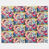 Bloeiende boom abstract rood wit blauw geel fleece deken (Voorkant (Horizontaal))