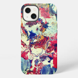 Bloeiende boom abstract rood wit blauw geel iPhone 13 hoesje