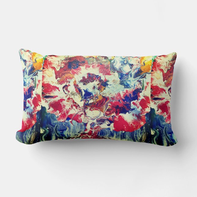 Bloeiende boom abstract rood wit blauw geel kussen (Voorkant)