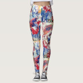 Bloeiende boom abstract rood wit blauw geel leggings (Voorkant)