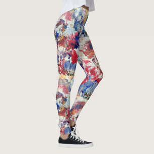 Bloeiende boom abstract rood wit blauw geel leggings