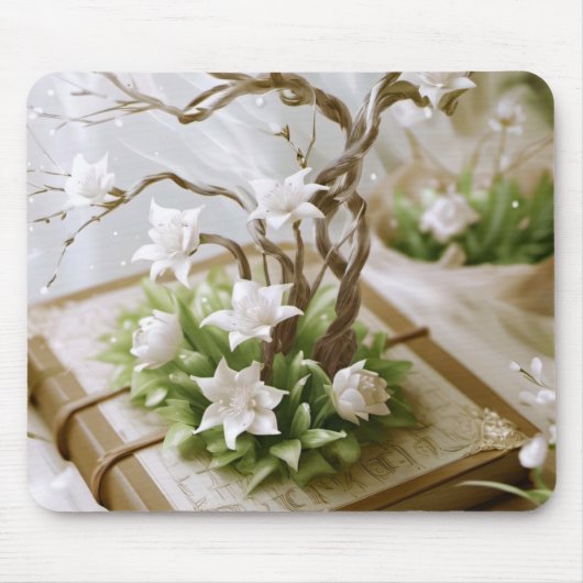 Bloeiende boom groeien uit een boek muismat (Voorkant)