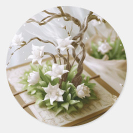 Bloeiende boom groeien uit een boek ronde sticker