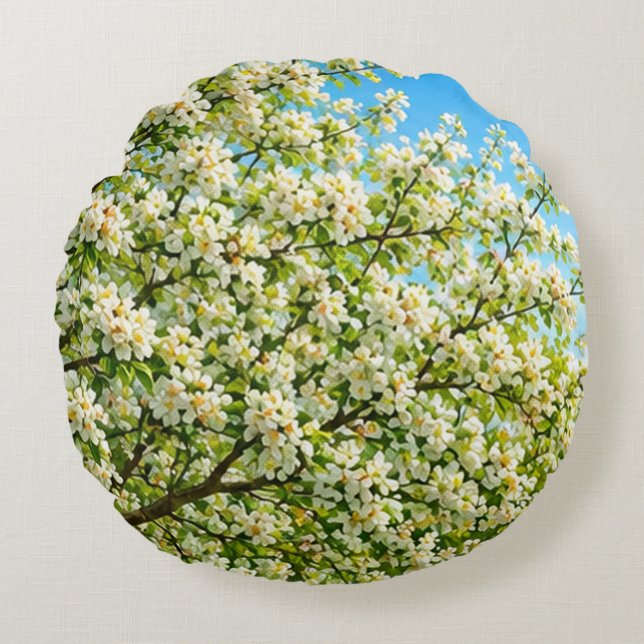 Bloeiende Boom Rond Kussen (Voorkant)