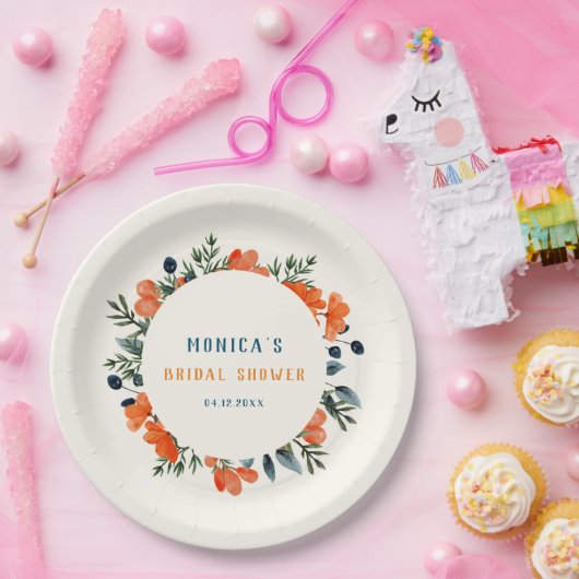 Bloeiende Botanicals Sinaasappel Groen Vrijgezelle Papieren Bordje (Feest)