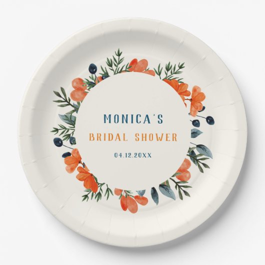 Bloeiende Botanicals Sinaasappel Groen Vrijgezelle Papieren Bordje (Voorkant)