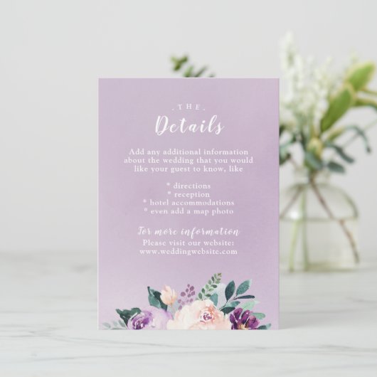 Bloeiende botanische bloemige trouwkaart informatiekaartje (Staand voorkant)