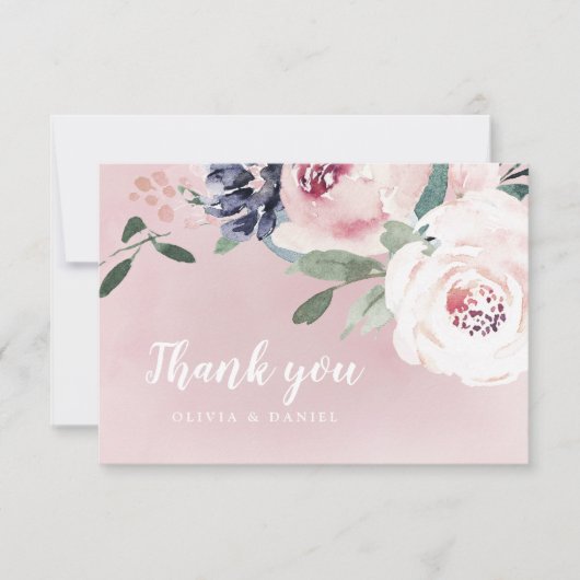 Bloeiende botanische blos waterverf floraal bedankkaart (Voorkant)