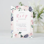 Bloeiende botanische blush bloemenbruiloft RSVP (Staand voorkant)
