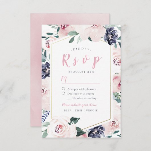 Bloeiende botanische blush bloemenbruiloft RSVP (Voorkant / Achterkant)