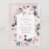 Bloeiende botanische blush bloemenverjaardagsfeest kaart (Voorkant / Achterkant)