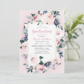 Bloeiende botanische blush bloesem graduatie party kaart (Staand voorkant)