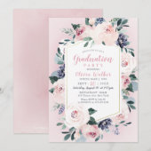 Bloeiende botanische blush bloesem graduatie party kaart (Voorkant / Achterkant)