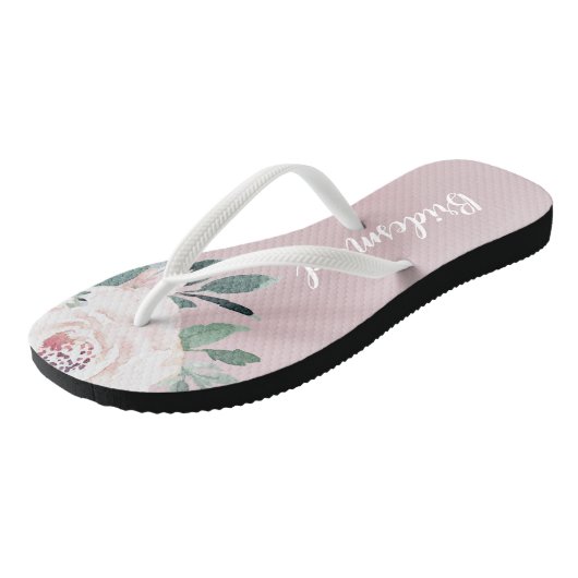 Bloeiende botanische blush Gepersonaliseerde bruid Teenslippers (Schuin)
