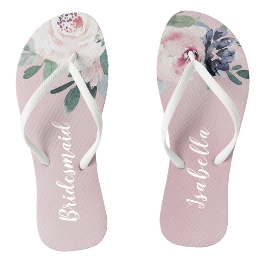 Bloeiende botanische blush Gepersonaliseerde bruid Teenslippers (Voetbed)