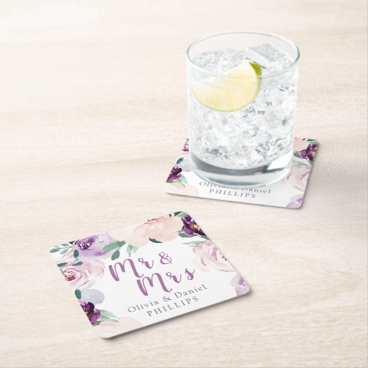 Bloeiende botanische paarse bloemen Mr & Mrs Kartonnen Onderzetters (Insitu)