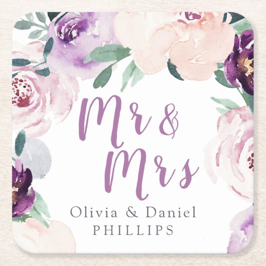 Bloeiende botanische paarse bloemen Mr & Mrs Kartonnen Onderzetters (Voorkant)