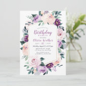 Bloeiende botanische paarse bloemen verjaardagsfee kaart (Staand voorkant)